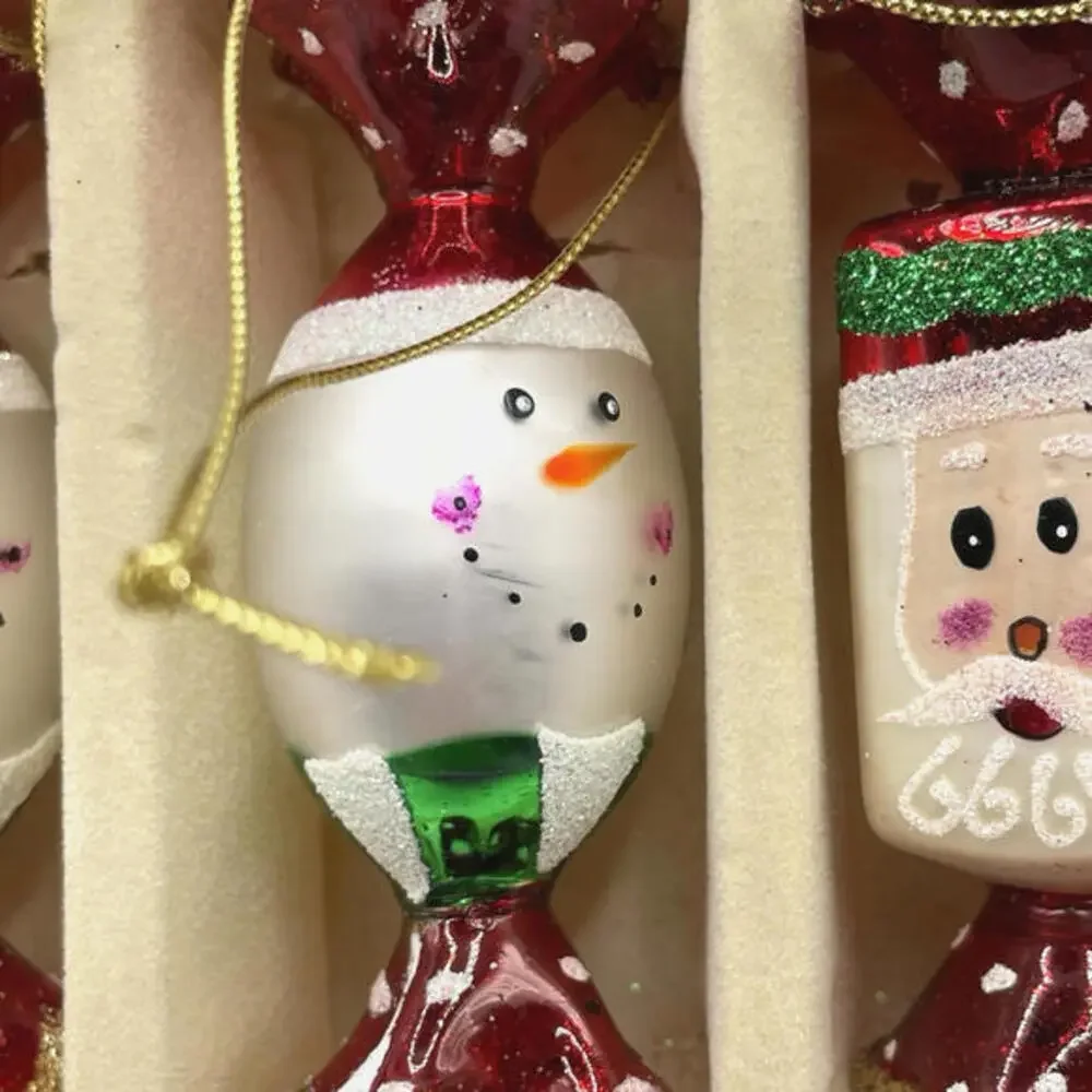 Papyrus Santa Snowman Candies Glass Christmas Ornaments‎ Set Of 4 in Box